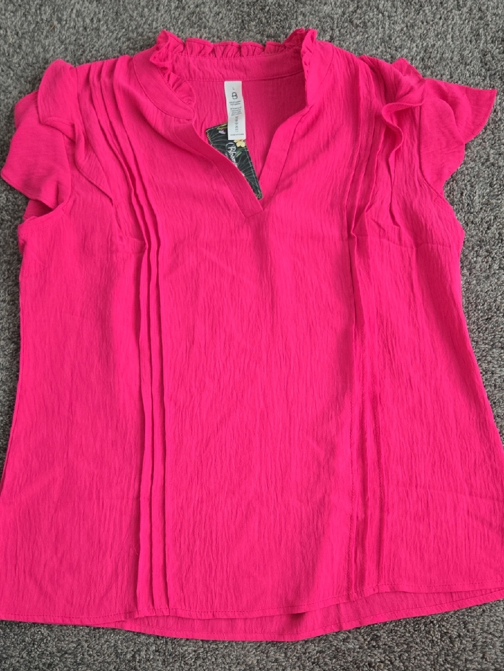 Women's Hot Pink Ruffle Cap-Sleeve Blouse